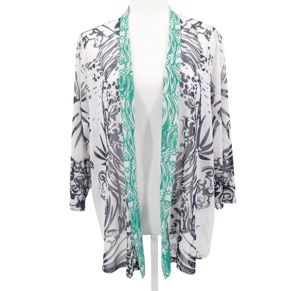 Chico's Easywear Cardigan Women L White Boho Eclectic Artistic Swim Cover Travel - Picture 1 of 16